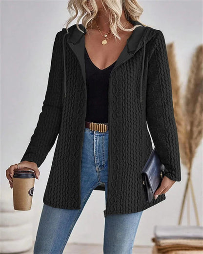 Women's Soft Knit Cable Knit Hooded Cardigan