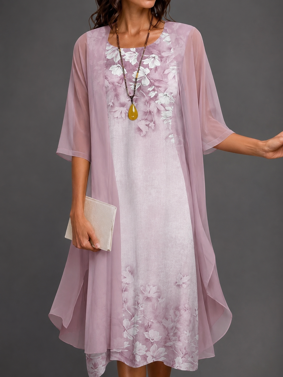 Damen Sommerkleid mit Blumendruck und Rundkragen Jully