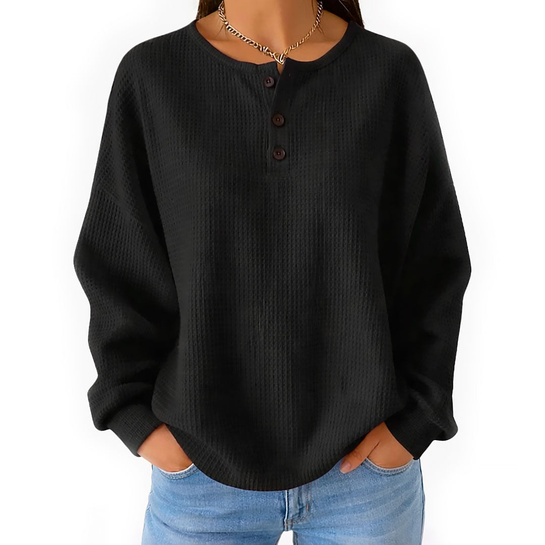 Damen Henley Sweatshirt mit Waffelstruktur Jully
