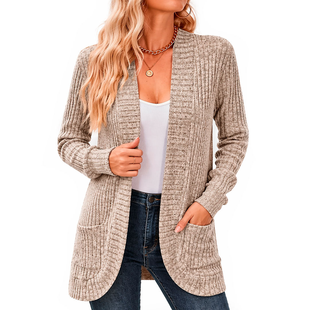 Damen Chenille Strickcardigan mit Taschen Jully