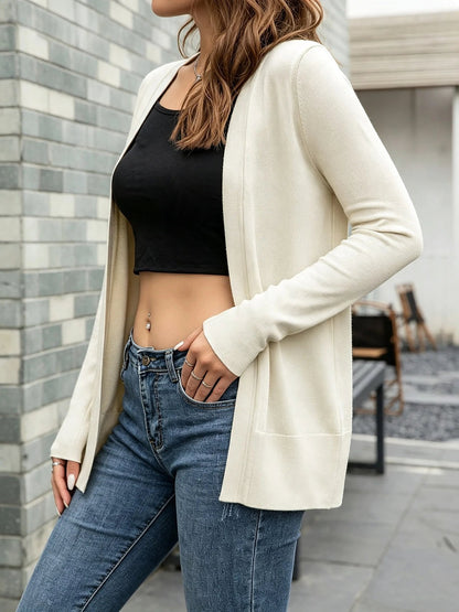 Women's Soft Knit Shawl Collar Open Pockets