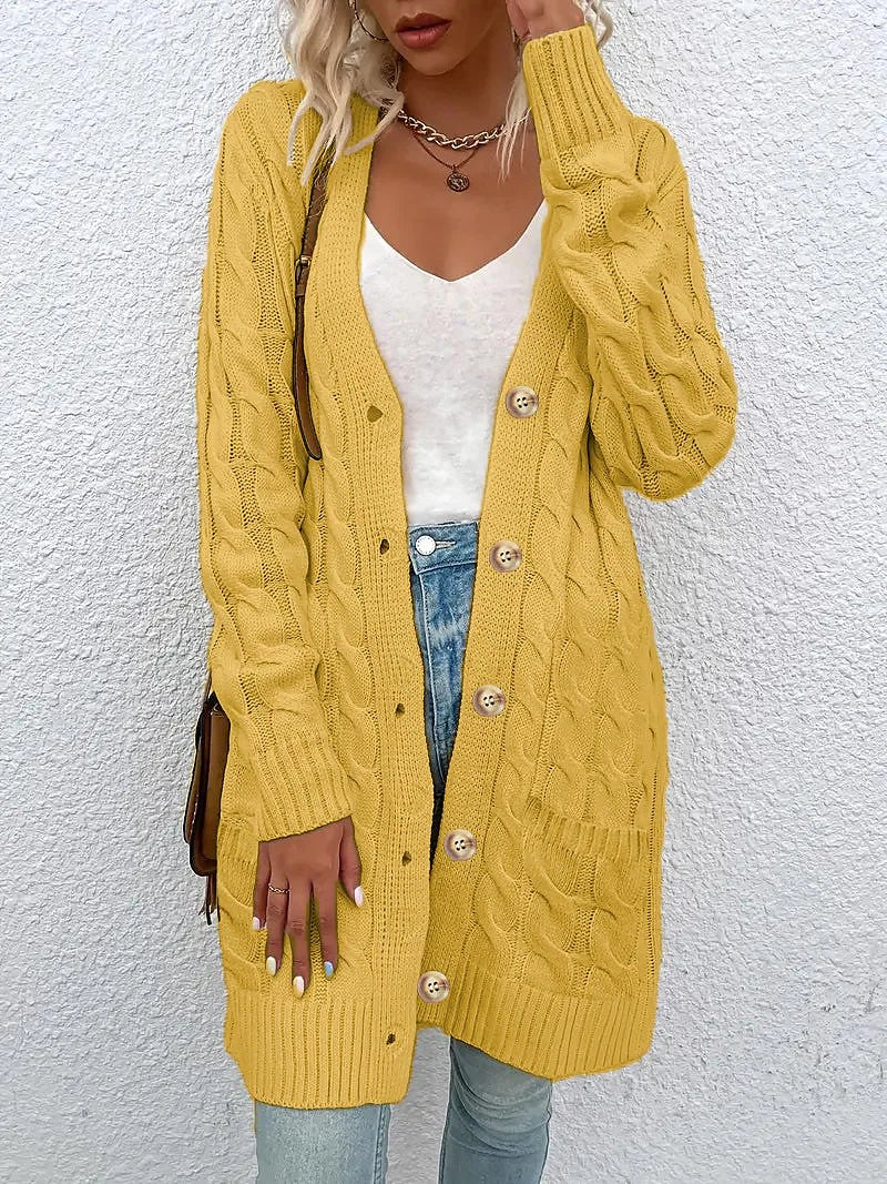 Women's Longline Cable Knit Cardigan Button Front