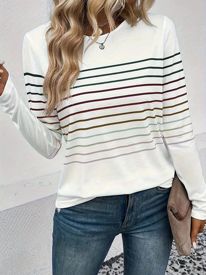 Women's Thin Stripe Jersey Top Round Neck