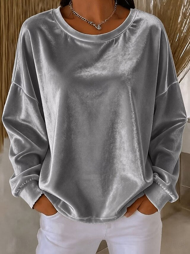 Women's Round Neck Fleece Sweatshirt Top