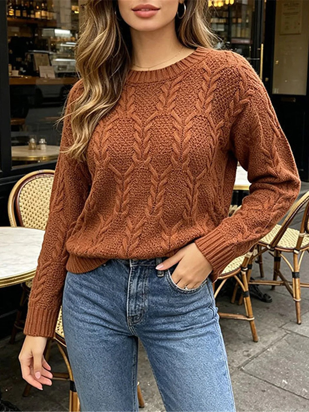 Women's Herringbone Knit Crew Neck Pullover