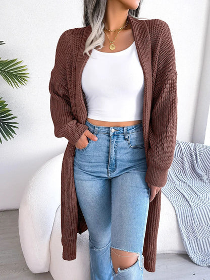 Women's Chunky Ribbed Open Cardigan Side Slits