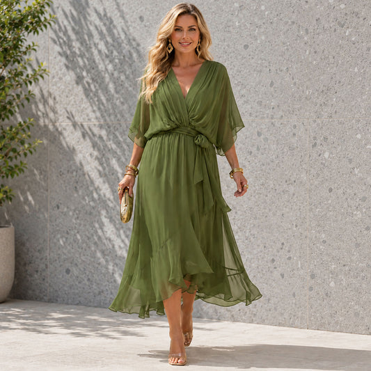 Chiffon-Hochzeitsgastkleid mit V-Ausschnitt Jully