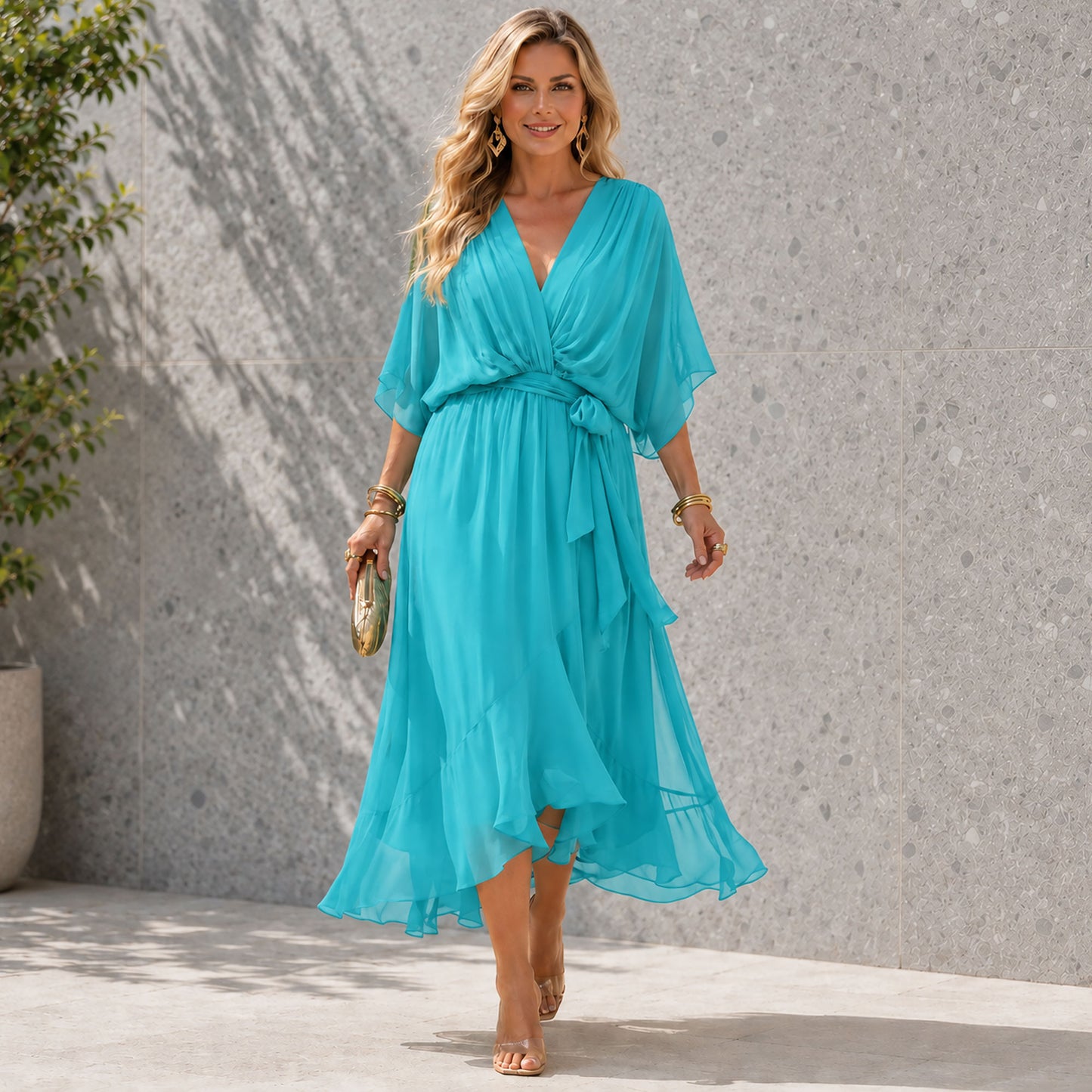 Chiffon-Hochzeitsgastkleid mit V-Ausschnitt Jully