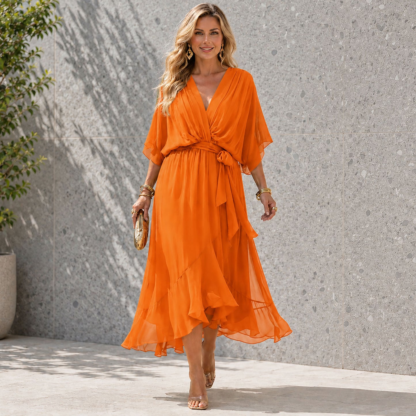 Chiffon-Hochzeitsgastkleid mit V-Ausschnitt Jully