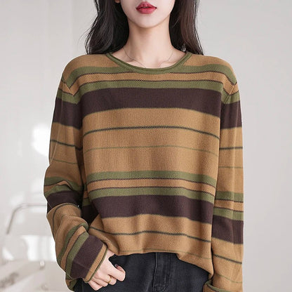 Women's Striped Crewneck Fall Sweater Loose Fit