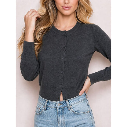Women's Cropped Ribbed Button Knit Cardigan