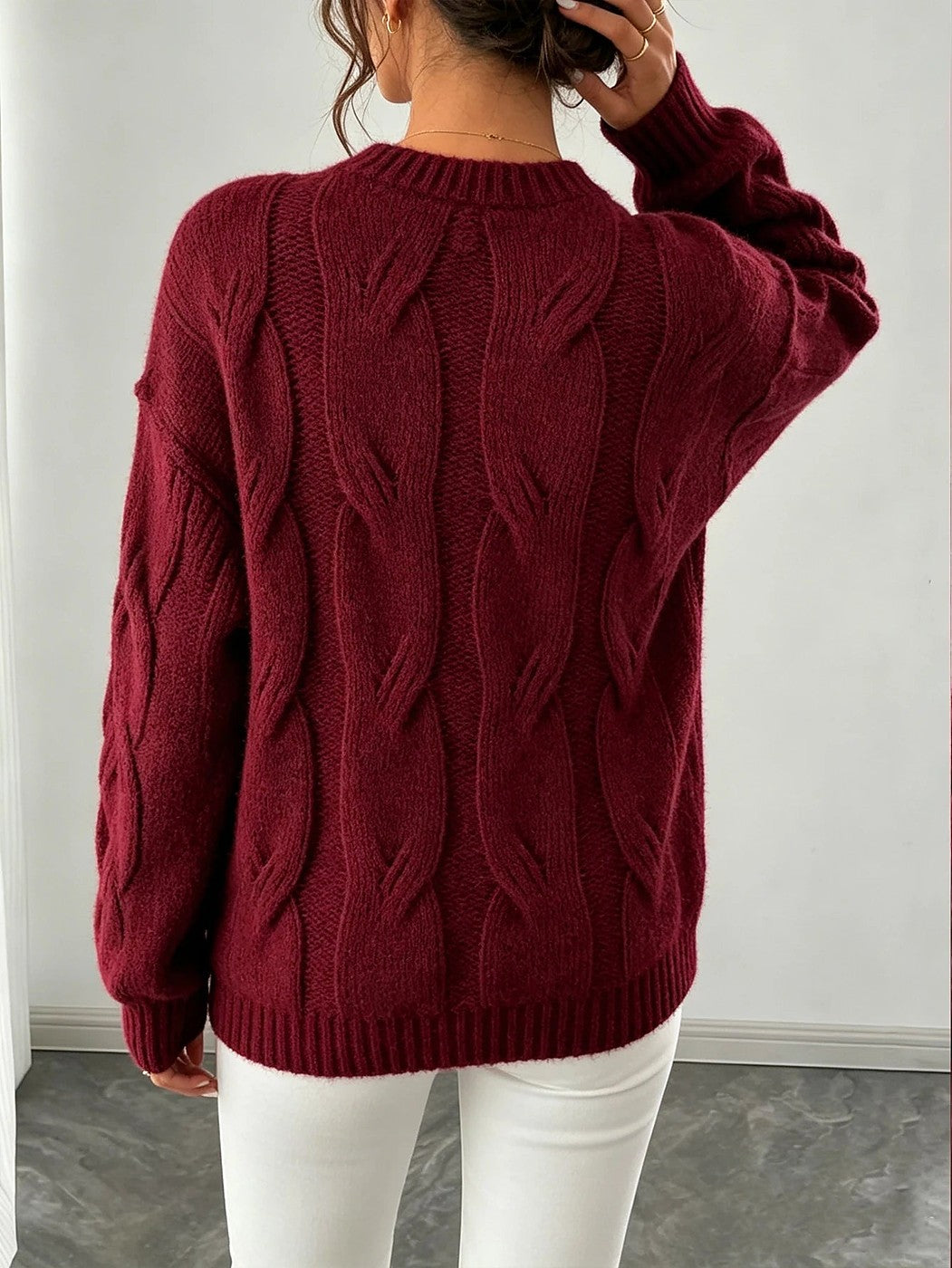 Women's Chunky Braided Cable Sweater Rib Cuff