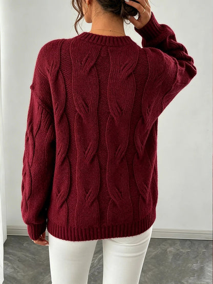 Women's Chunky Braided Cable Sweater Rib Cuff