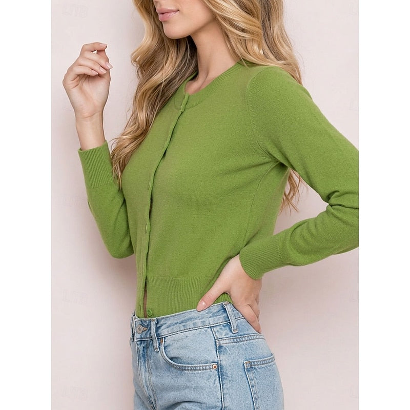 Women's Cropped Ribbed Button Knit Cardigan
