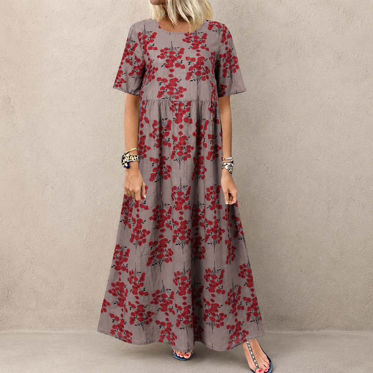 Damen Maxi Kleid mit Blumenmuster aus Baumwolle Jully