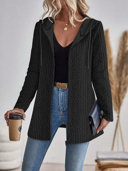 Women's Soft Knit Cable Knit Hooded Cardigan