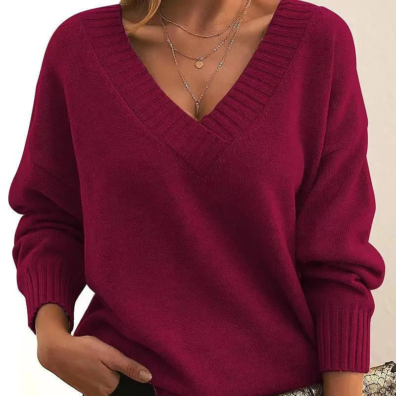 Women's Deep V Neck Wide Sleeve Sweater