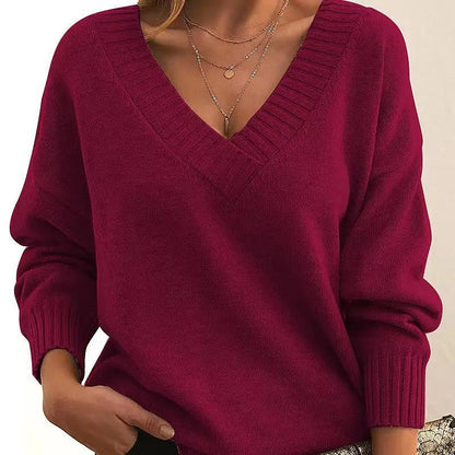 Women's Deep V Neck Wide Sleeve Sweater
