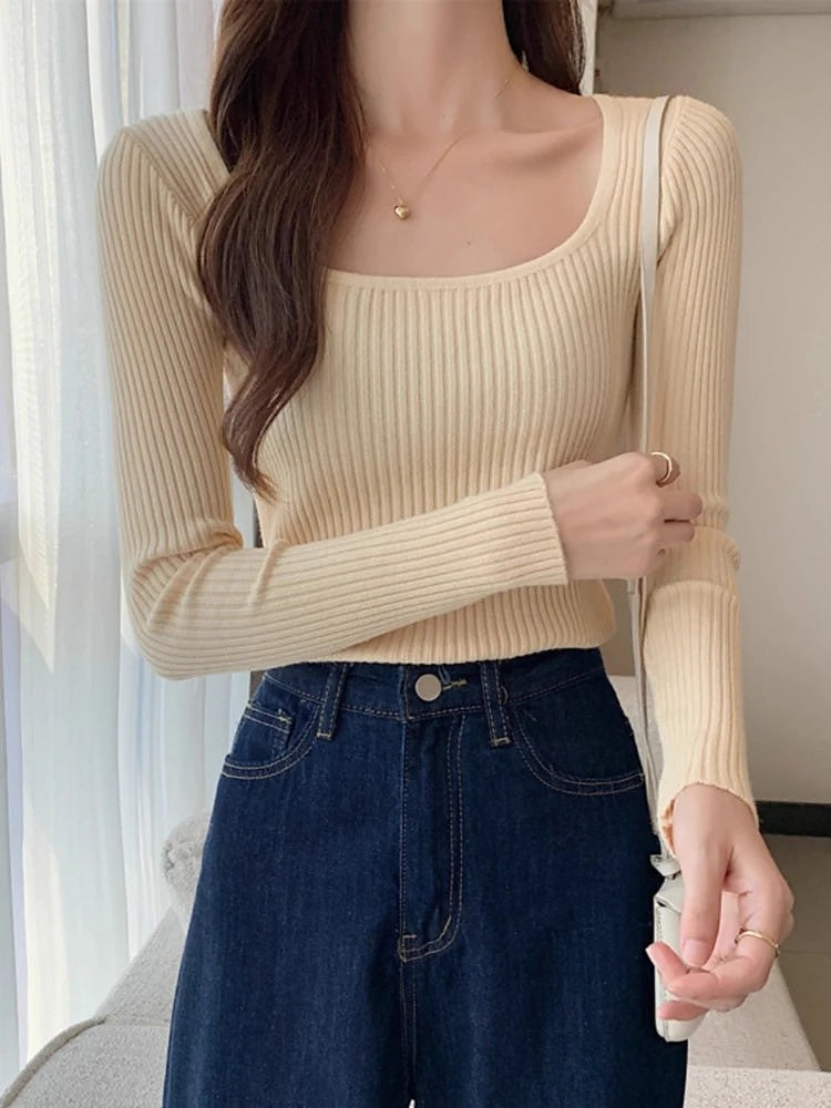 Women's Soft Knit Square Neck Ribbed Top
