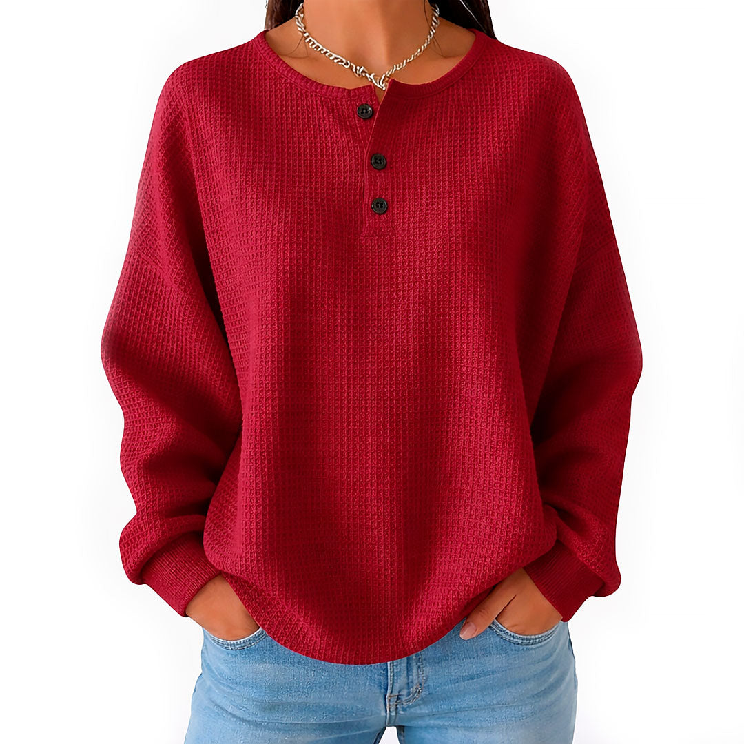 Damen Henley Sweatshirt mit Waffelstruktur Jully