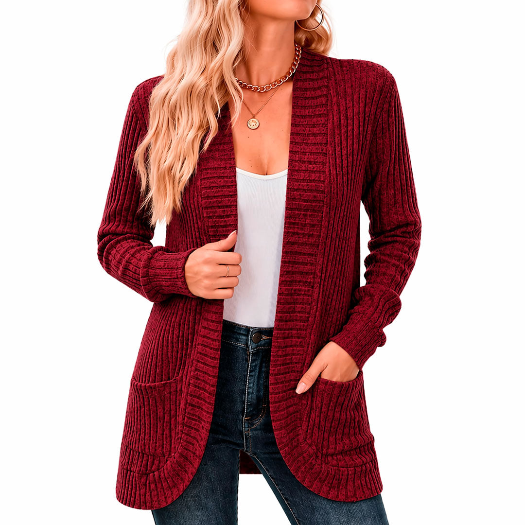 Damen Chenille Strickcardigan mit Taschen Jully