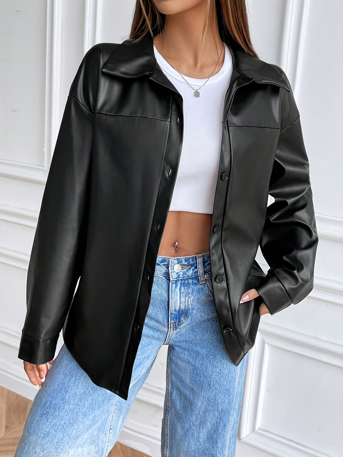 Women's Soft Faux Leather Shacket