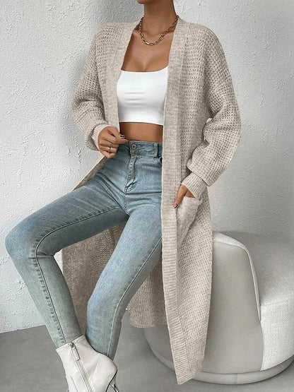 Women's Waffle Knit Duster Cardigan Side Slits