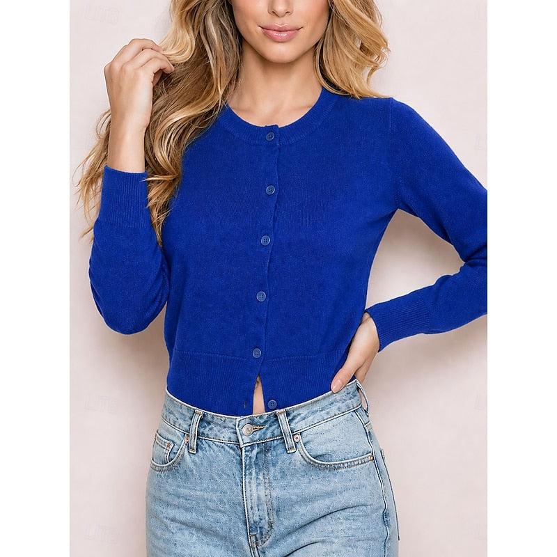 Women's Cropped Ribbed Button Knit Cardigan