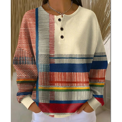 Women's Geometric Knit Button Shoulder Sweater
