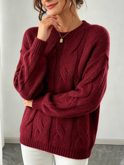 Women's Chunky Braided Cable Sweater Rib Cuff