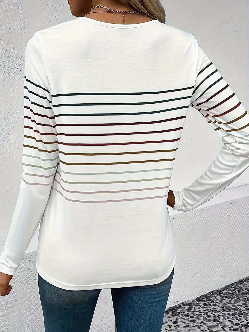 Women's Thin Stripe Jersey Top Round Neck