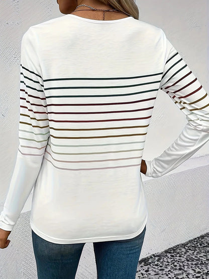 Women's Thin Stripe Jersey Top Round Neck