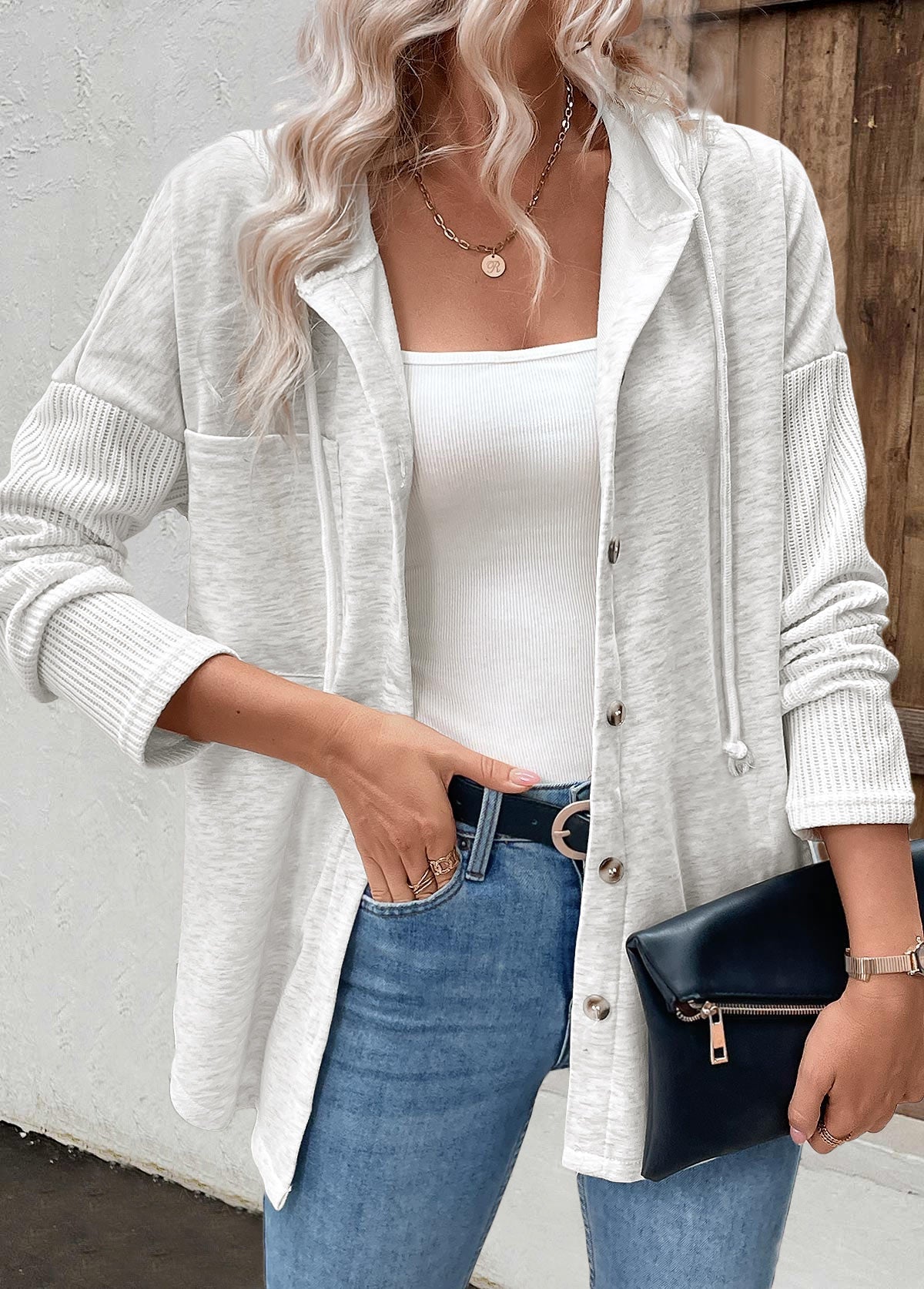 Women's Mixed Knit Panel Winter Hoodie