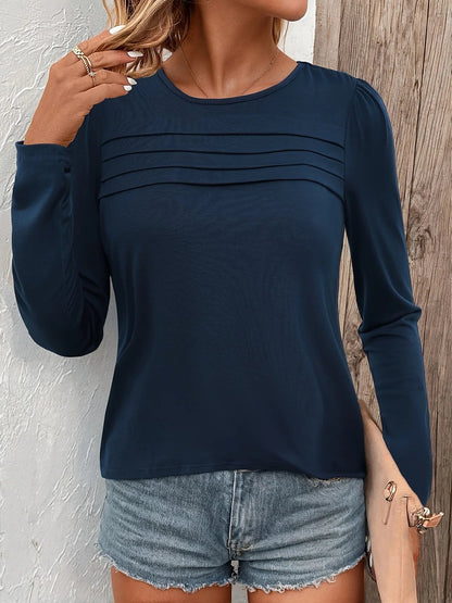 Women's Pleat Front Round Neck Blouse