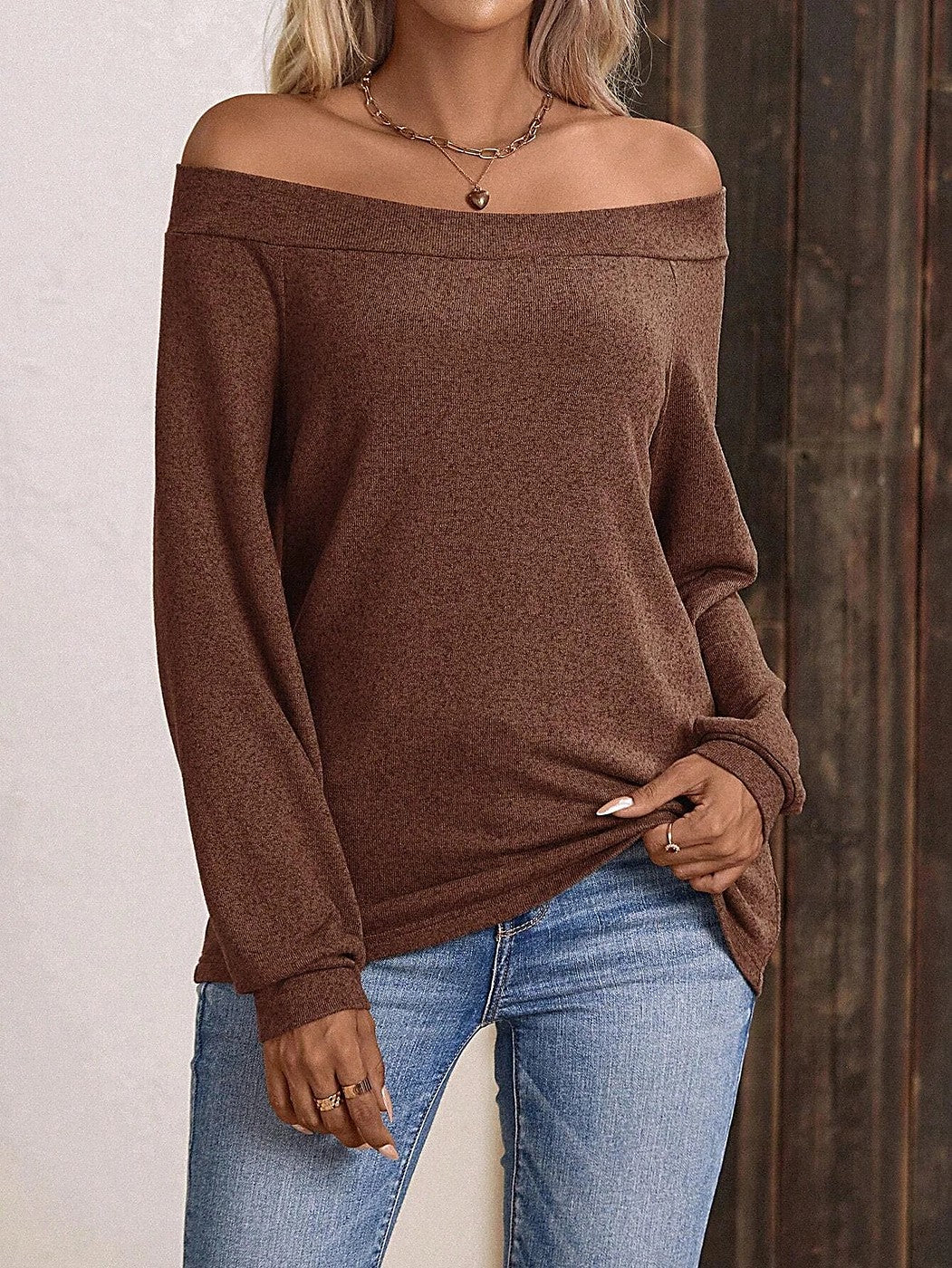 Women's Off Shoulder Top Wide Band Neckline