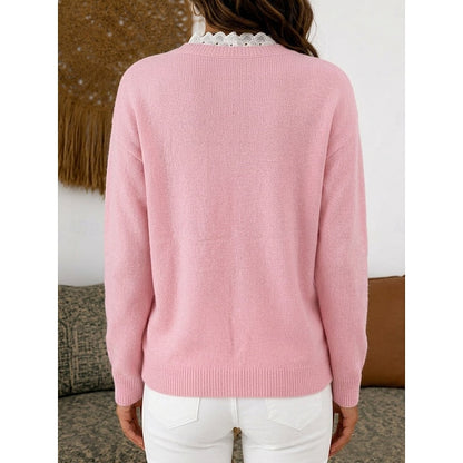 Women's Lace Trim Ribbed V Neck Top
