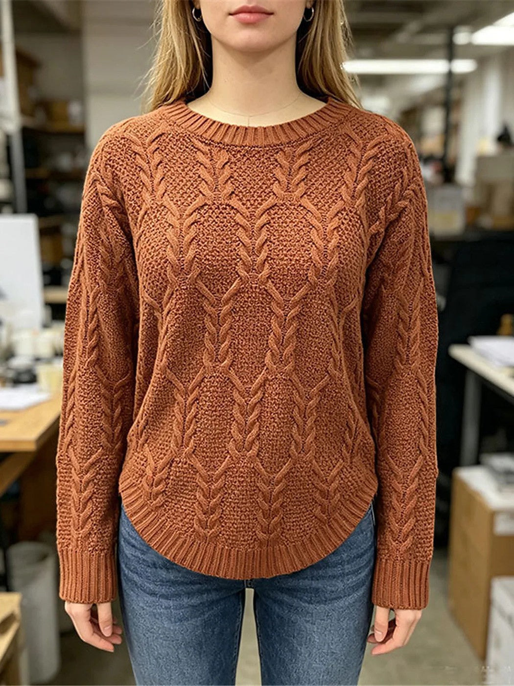 Women's Herringbone Knit Crew Neck Pullover