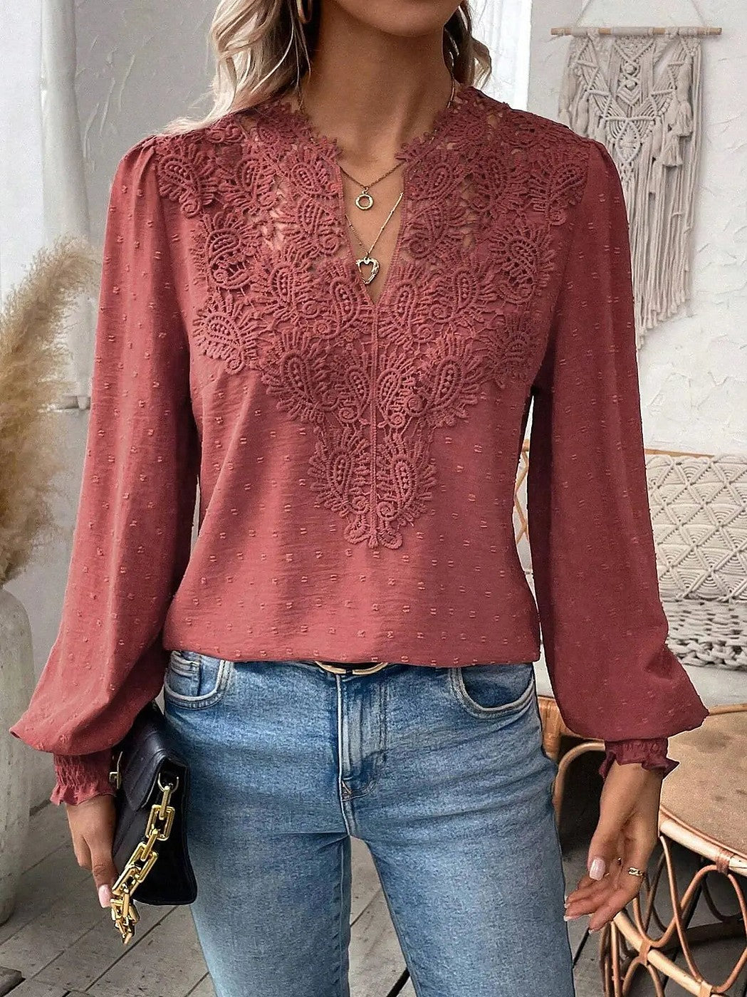Women's Soft Knit Swiss Dot Puff Blouse