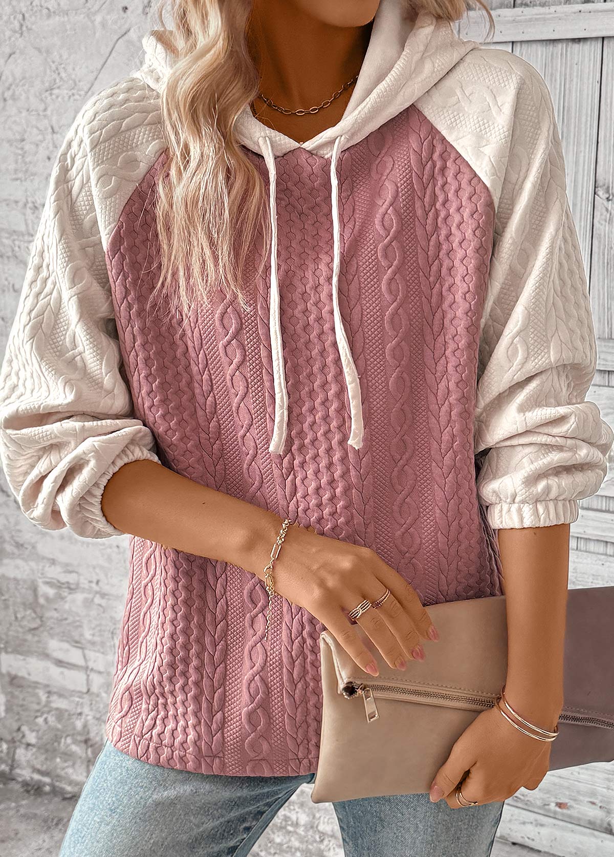 Women's Jacquard Texture Pullover Fall Hoodie
