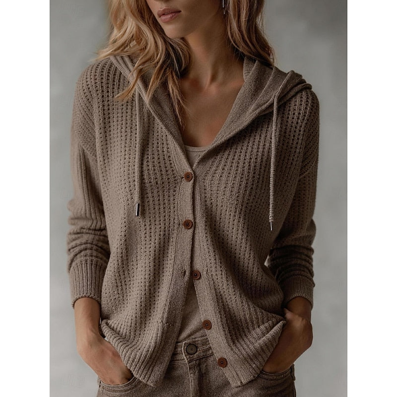 Women's Waffle Knit Hooded Button Shacket