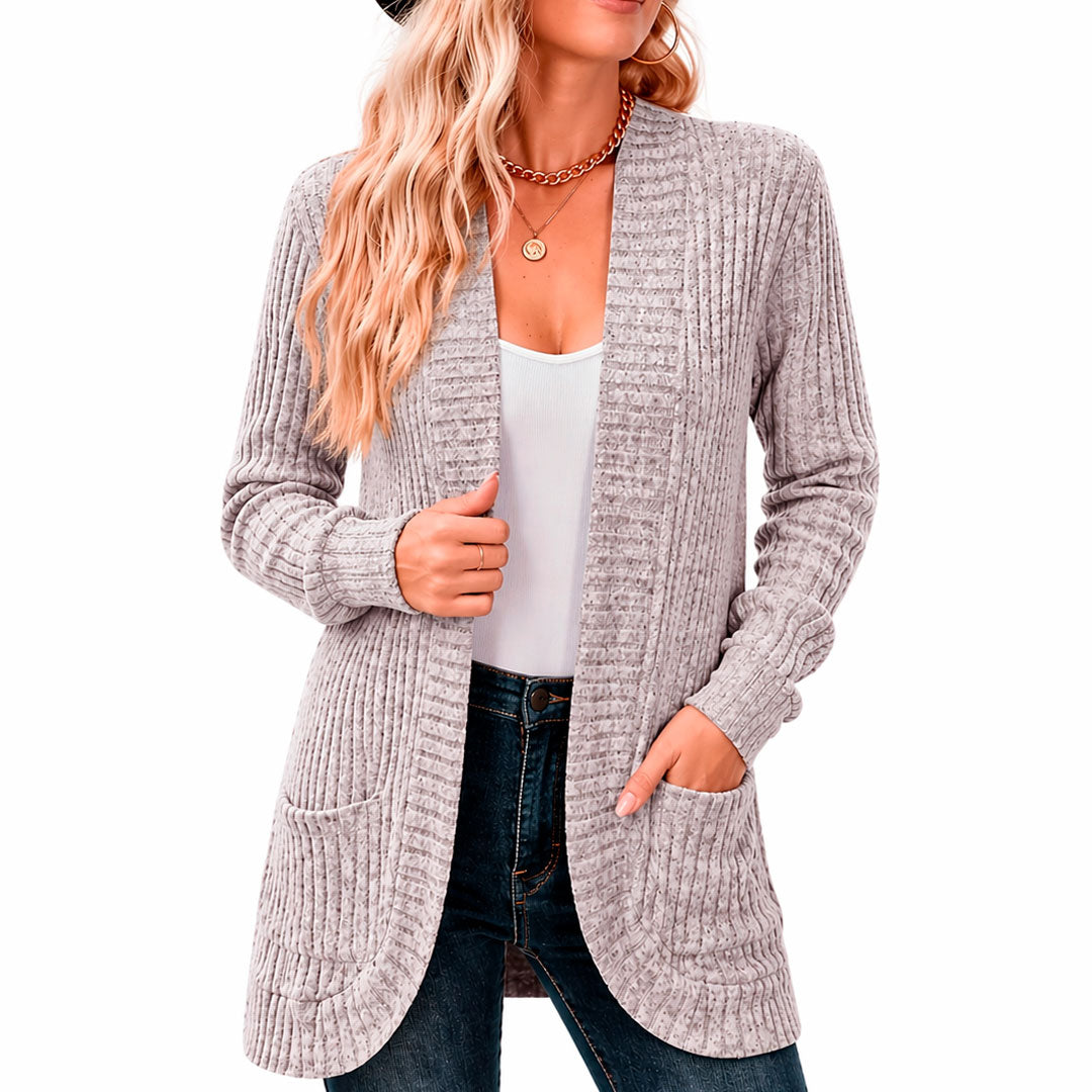 Damen Chenille Strickcardigan mit Taschen Jully