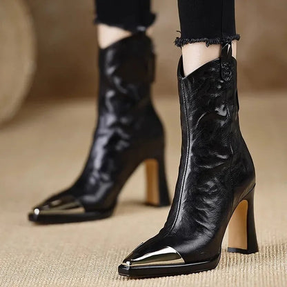 Women's Toe Cap Flared Heel Booties