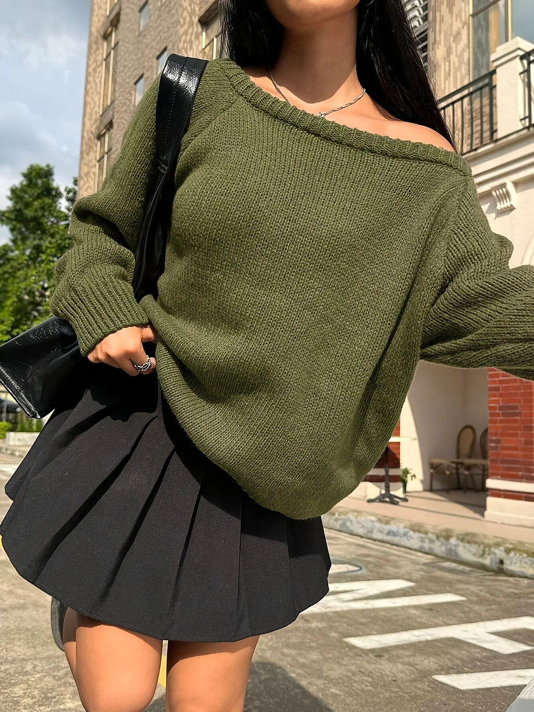 Women's Slouchy Wide Neck Sweater Dropped Sleeve