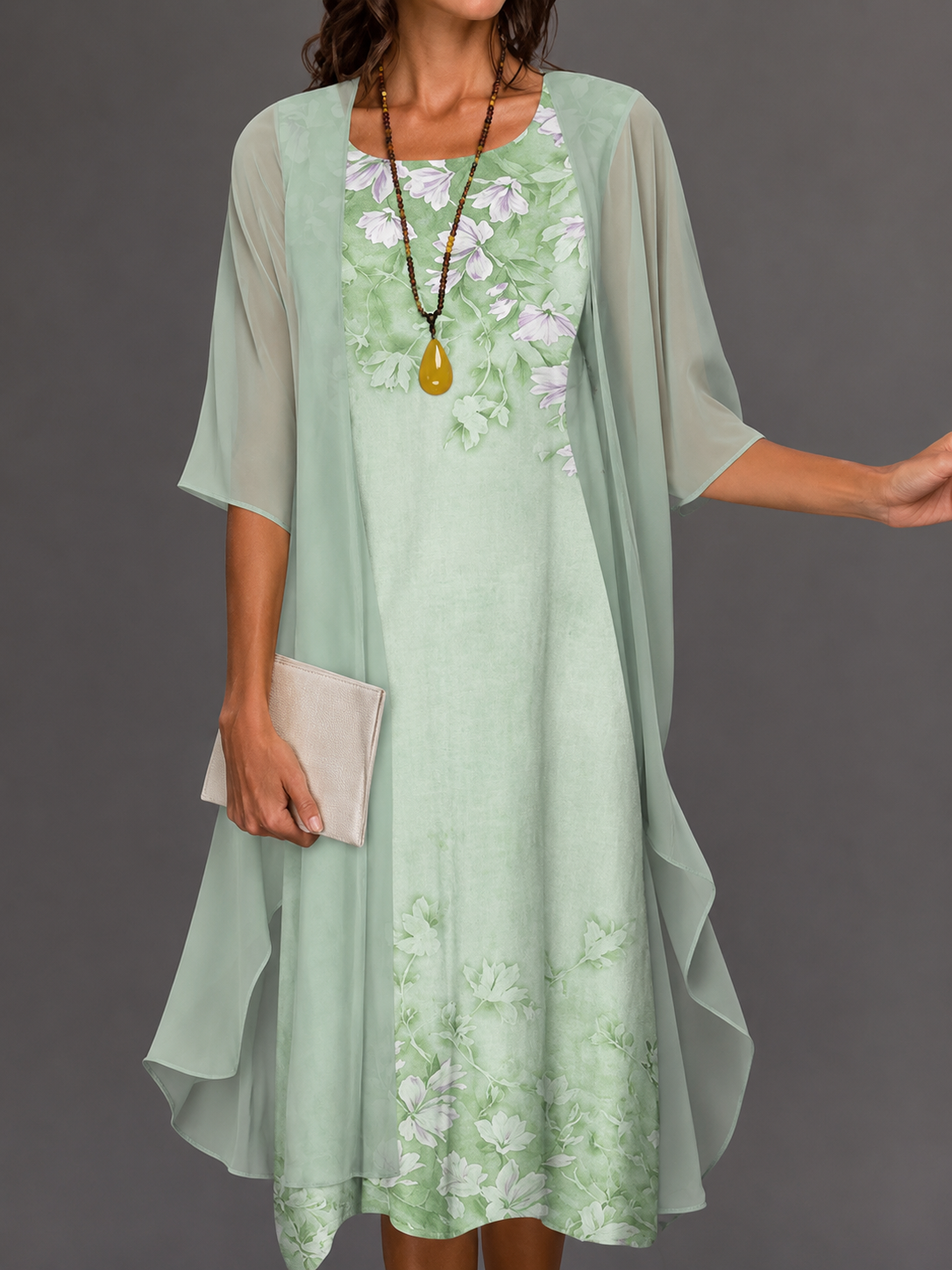 Damen Sommerkleid mit Blumendruck und Rundkragen Jully