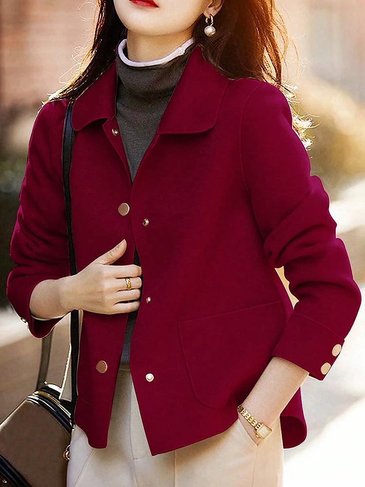 Women's Round Collar Patch Pocket Short Coat