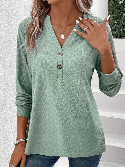 Women's Notch Neck Top Diamond Jacquard Knit