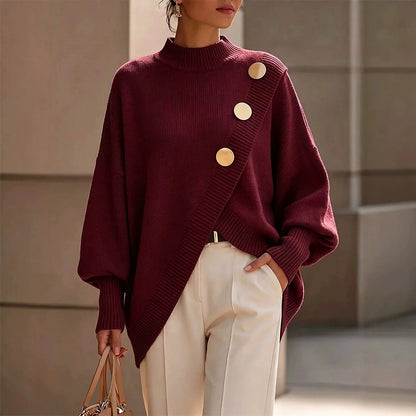 Women's Soft Knit Oversized Mock Neck Hem