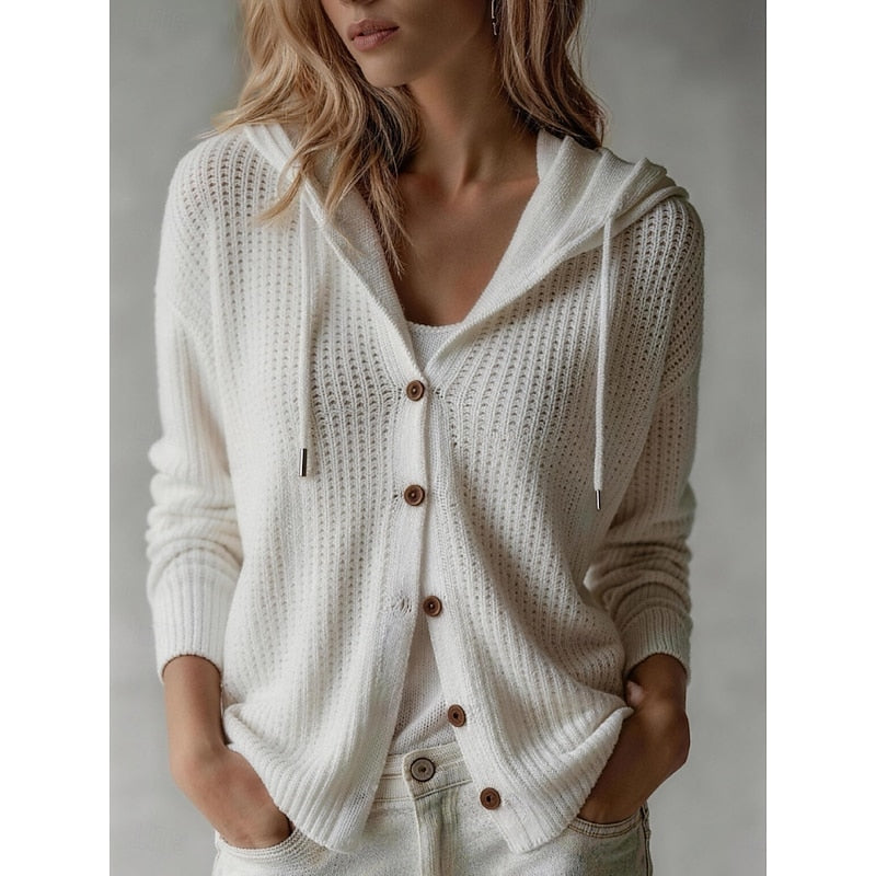 Women's Waffle Knit Hooded Button Shacket