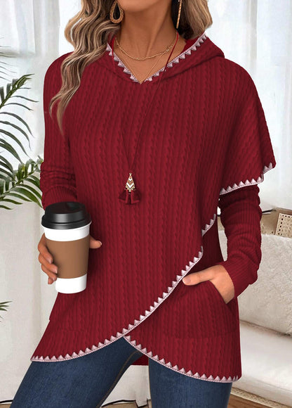 Women's Crossover Hem Ribbed Winter Hoodie