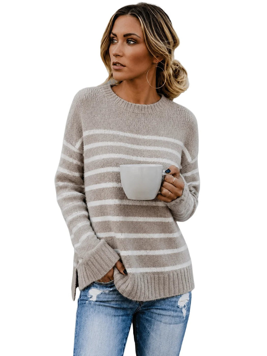 Women's Soft Knit Wide Stripe Sweater Hem